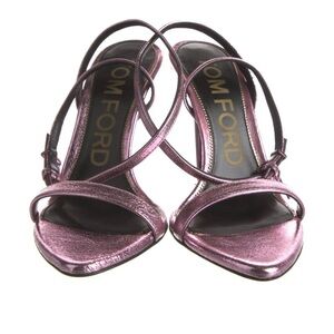 Tom Ford padlock 105 metallic leather point toe ankle strap heels